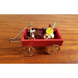 Dollhouse Miniature Unique Toys Red Metal with Wood Dog Cat Clown Wheel Barrel